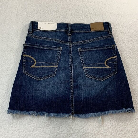 NTW American Eagle Y2K Distressed Denim High Rise Mini Skirt Size 24 Blue $45 - Picture 1 of 10